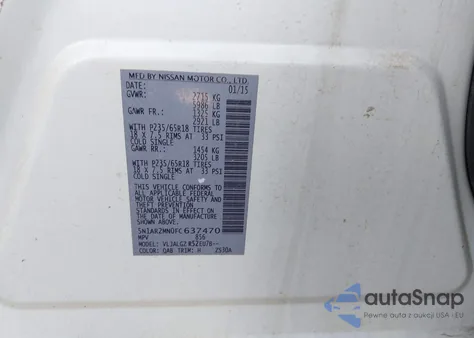 2015 Nissan Pathfinder Sl from USA, damaged, VIN 5N1AR2MN0FC637470